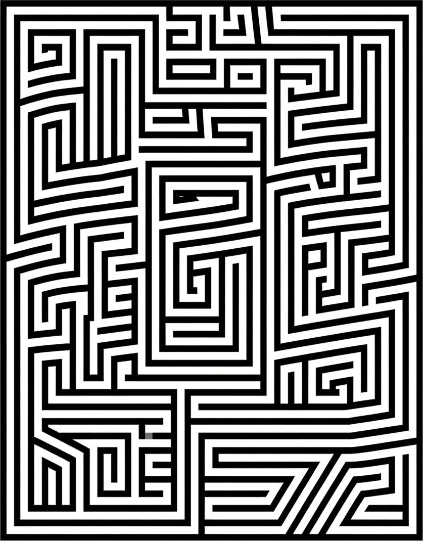 Black White Maze Pattern Rug