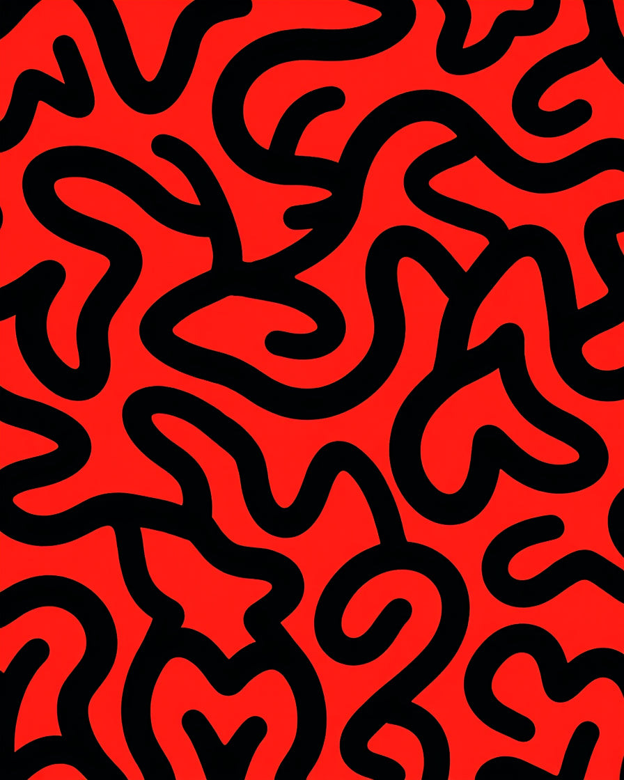 Bold Red Black Swirl Abstract Design Rug