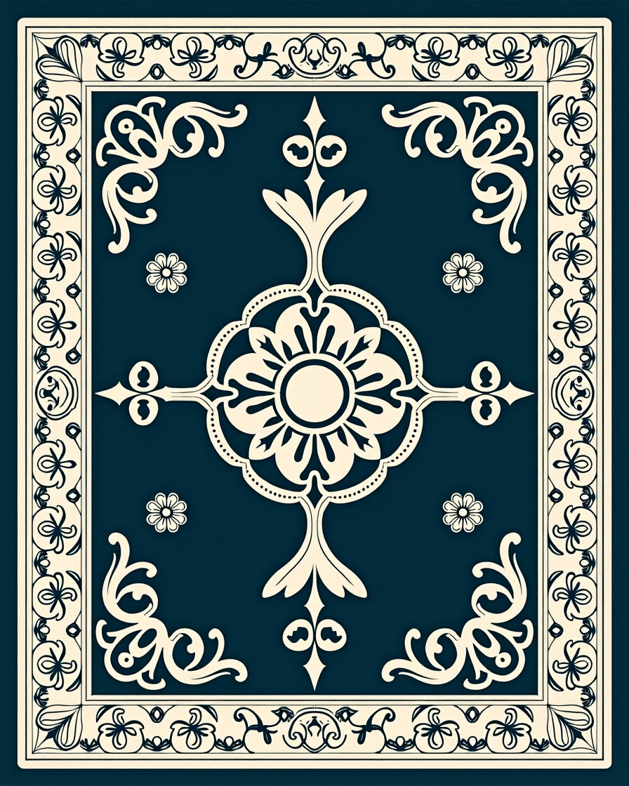 Ornate Floral Cream Teal Rug