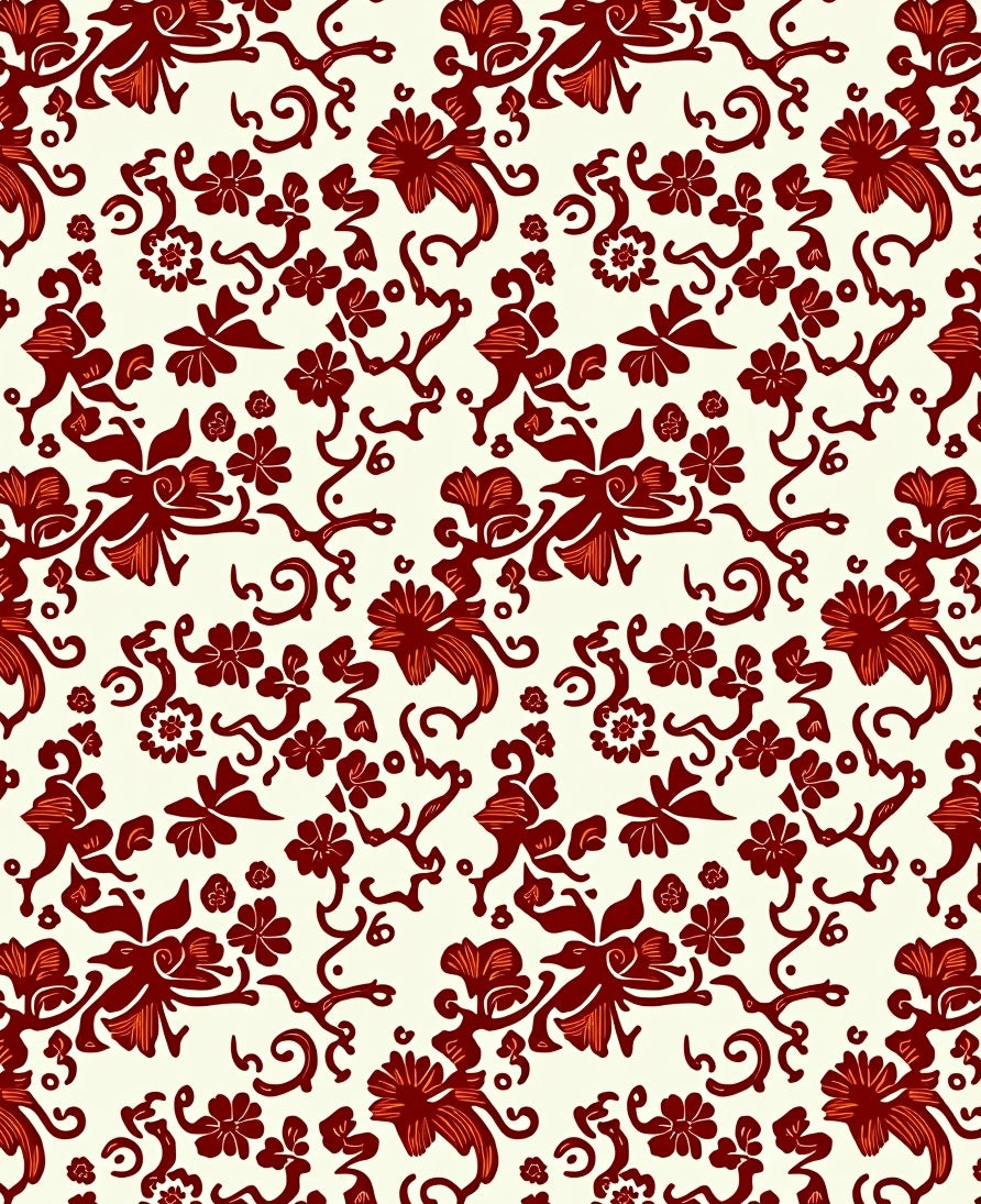 Red Floral Scroll Pattern Design Rug