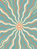 Retro Sunburst Teal Orange Cream Rug