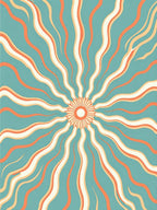 Retro Sunburst Teal Orange Cream Rug