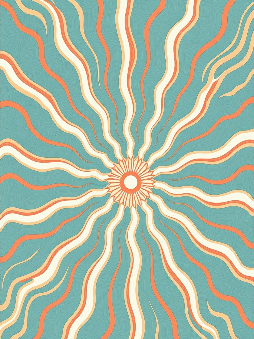 Retro Sunburst Teal Orange Cream Rug