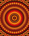 Vibrant Red Orange Sun Mandala Pattern Rug