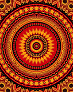 Vibrant Red Orange Sun Mandala Pattern Rug