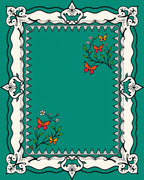 Whimsical Orange Butterfly Floral Teal Rug