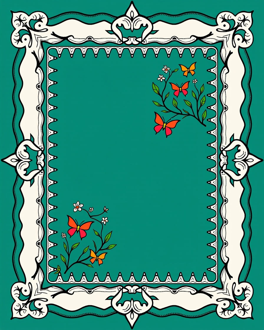 Whimsical Orange Butterfly Floral Teal Rug