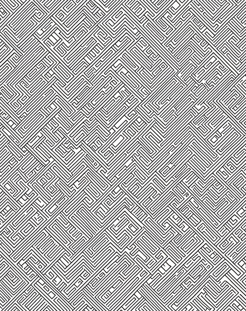 Black And White Labyrinth Pattern Rug