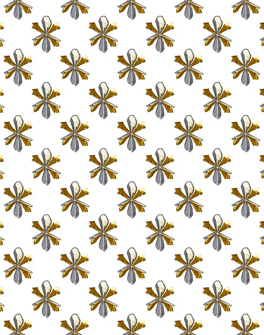 Gold Silver Floral Snowflake Medallion Rug