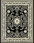 Ornate Black Cream Floral Pattern Rug