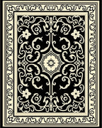 Ornate Black Cream Floral Pattern Rug