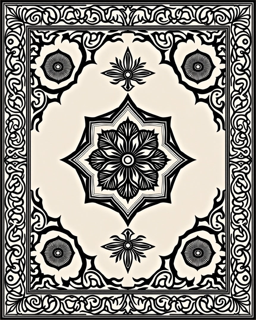 Intricate Vintage Geometric Flower Pattern Rug