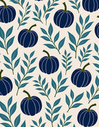 Deep Blue Pumpkin Botanical Pattern Rug