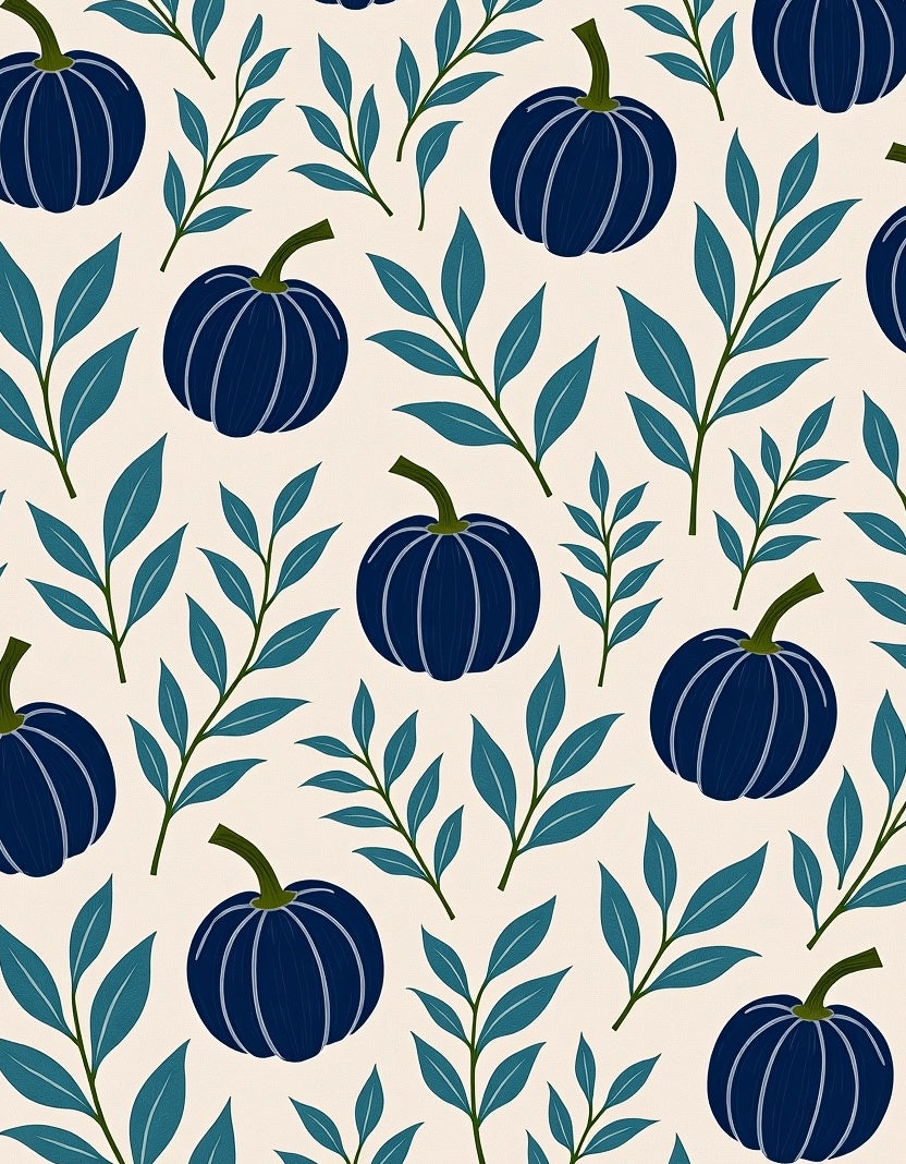 Deep Blue Pumpkin Botanical Pattern Rug