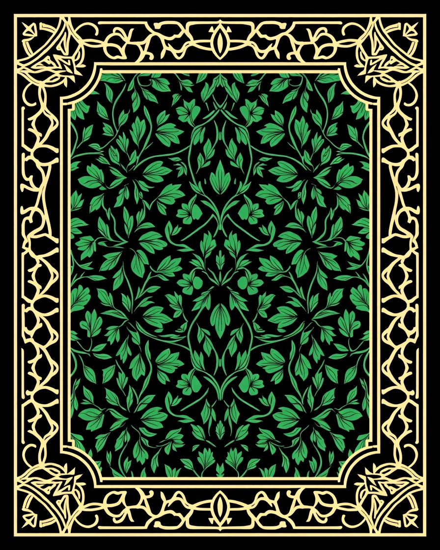 Emerald Green Floral Border Rug
