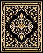 Golden Floral Scrollwork Art Rug