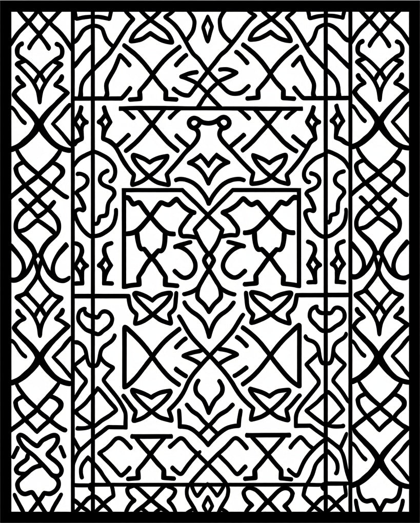 Intricate Abstract Black Geometric Design Rug