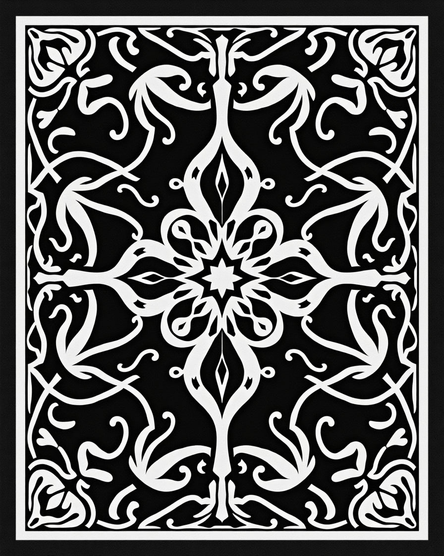Intricate Black White Floral Pattern Rug