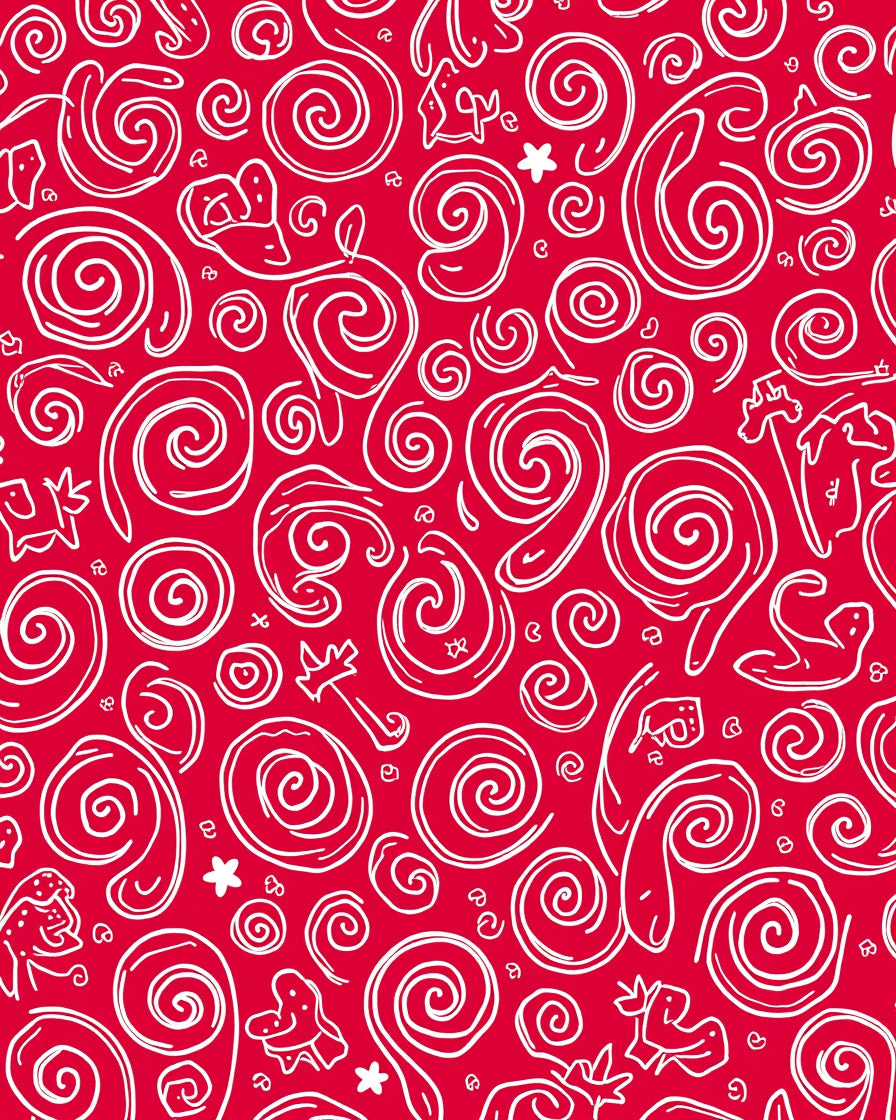 Whimsical Red Swirl Animal Sketch Rug