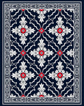Navy White Red Floral Medallion Pattern Rug