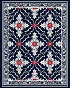 Navy White Red Floral Medallion Pattern Rug