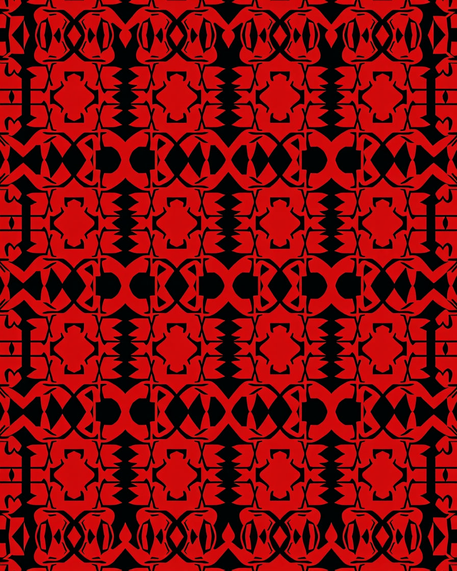 Bold Red Black Geometric Pattern Rug