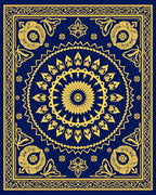 Golden Floral Mandala With Intricate Border Rug