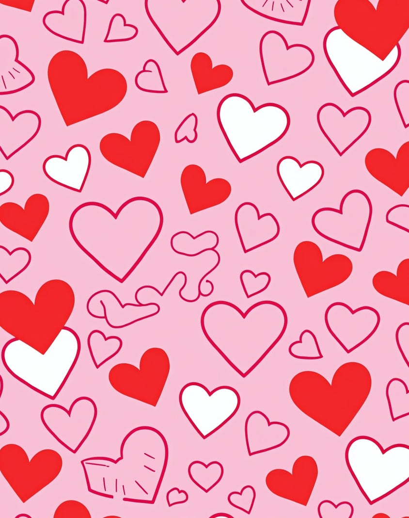 Red White Pink Hearts Pattern Rug