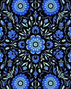 Floral Symmetry On Black Background Rug
