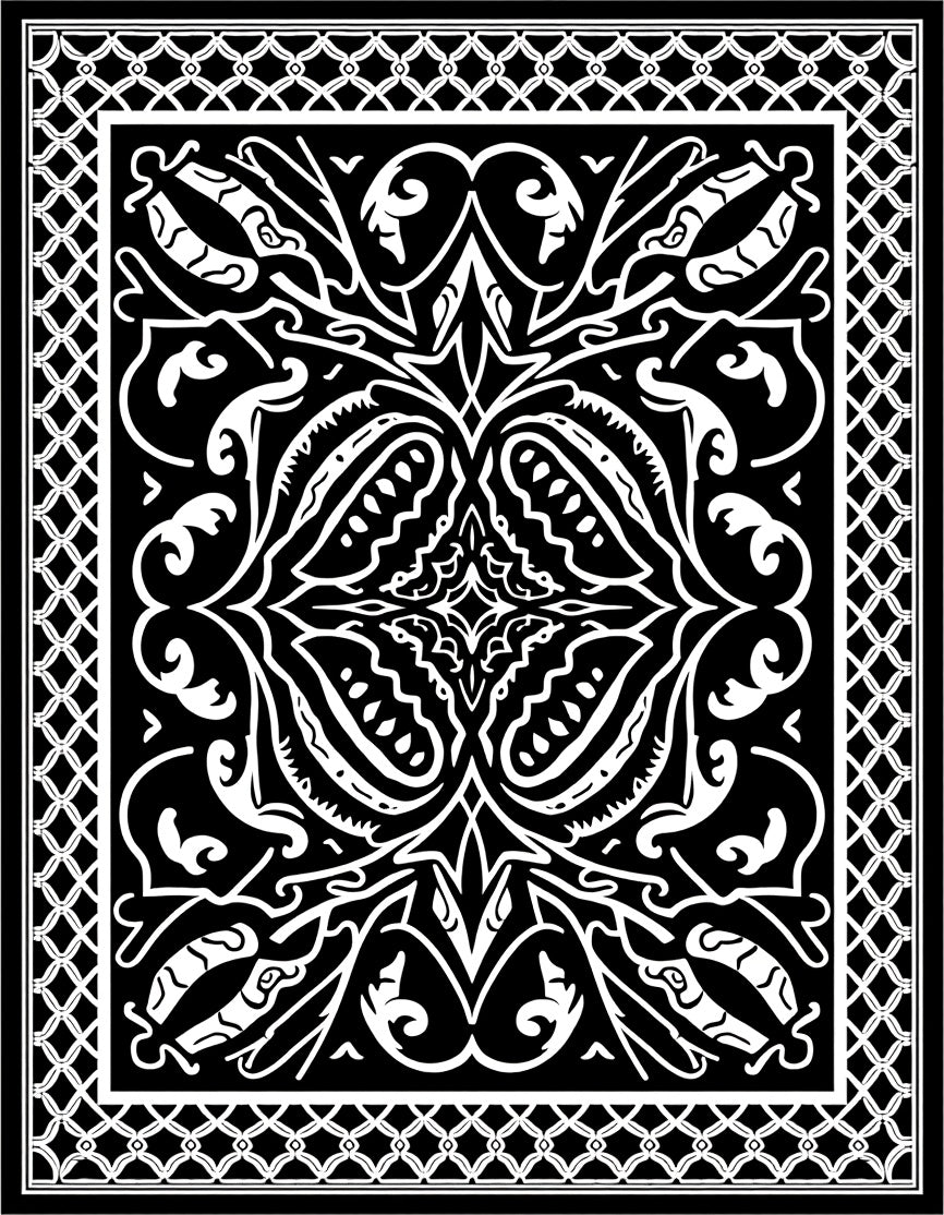 Black White Ornamental Stylized Damask Rug