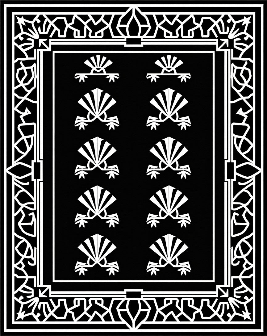 Bold Abstract Fan Motif Geometric Design Rug