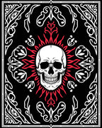 White Skull Radiant Sun Black Border Rug