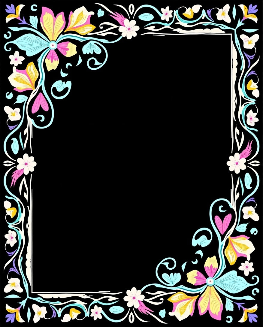 Vibrant Floral Swirls Border Pattern Rug