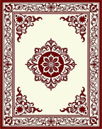 Ornate Floral Medallion Cream Crimson Rug