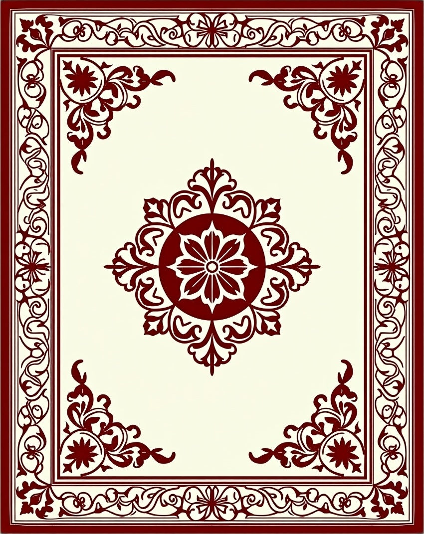 Ornate Floral Medallion Cream Crimson Rug