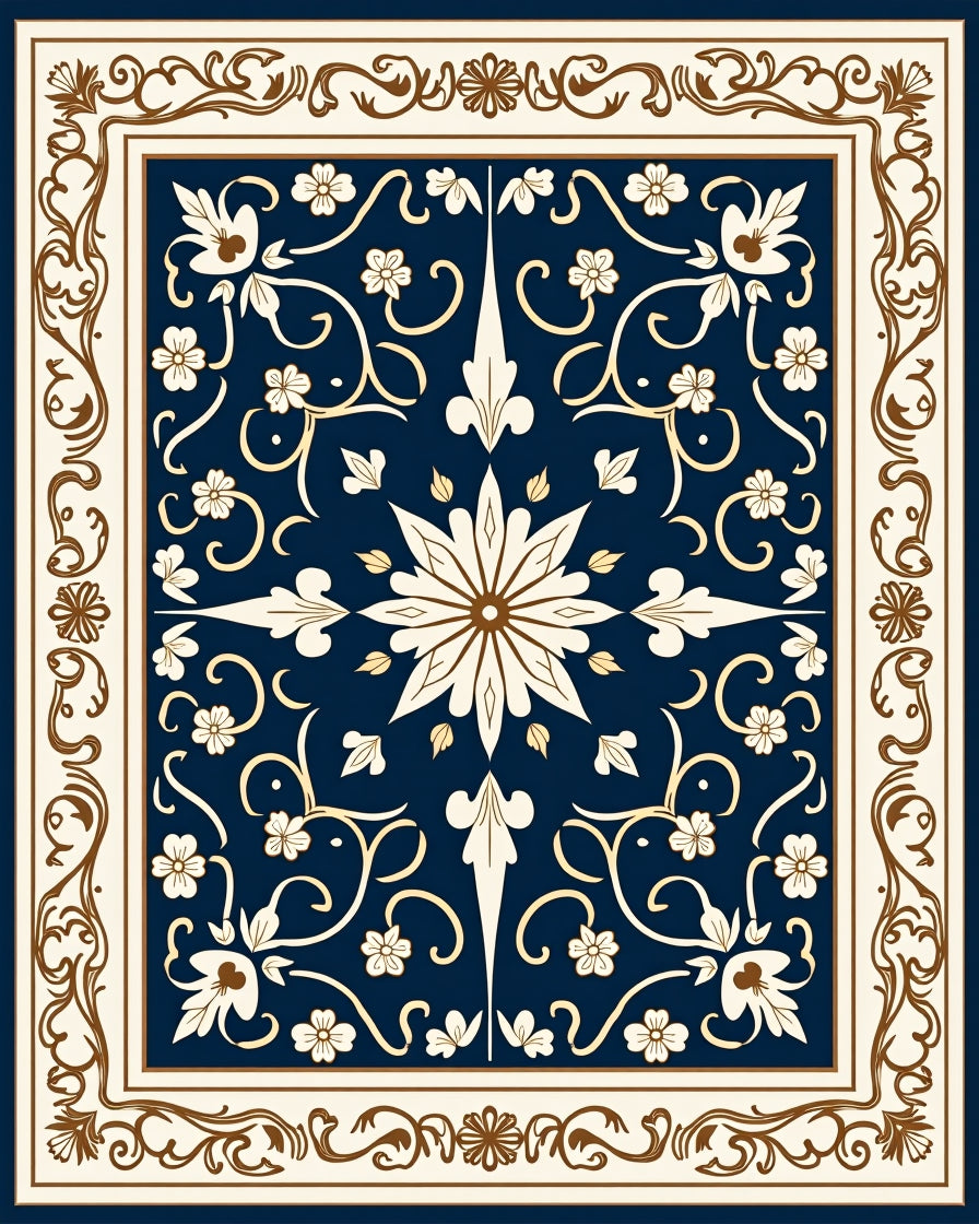 Classic Floral Swirls Blue Cream Rug