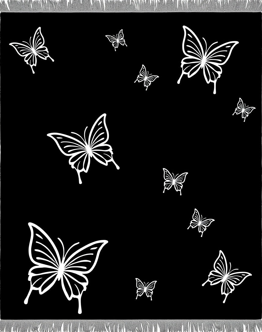 Black White Butterfly Flutter Rug