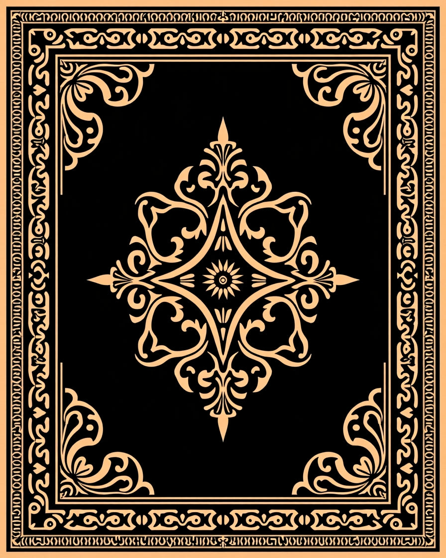 Elegant Ornate Black Gold Rug