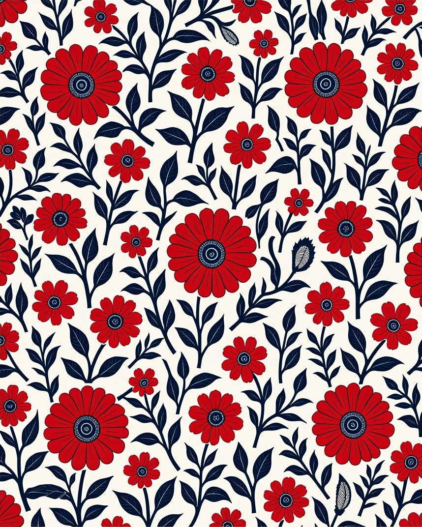 Bold Red Floral Pattern Rug