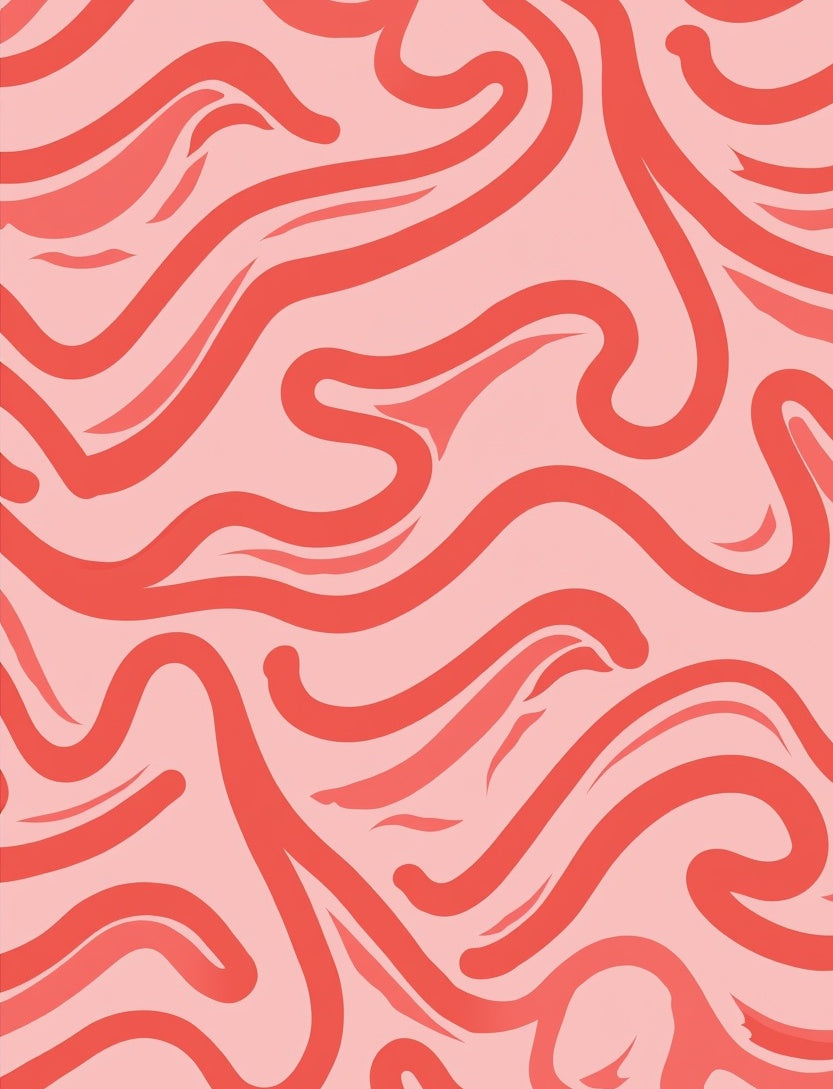 Coral Wavy Abstract Line Design Rug