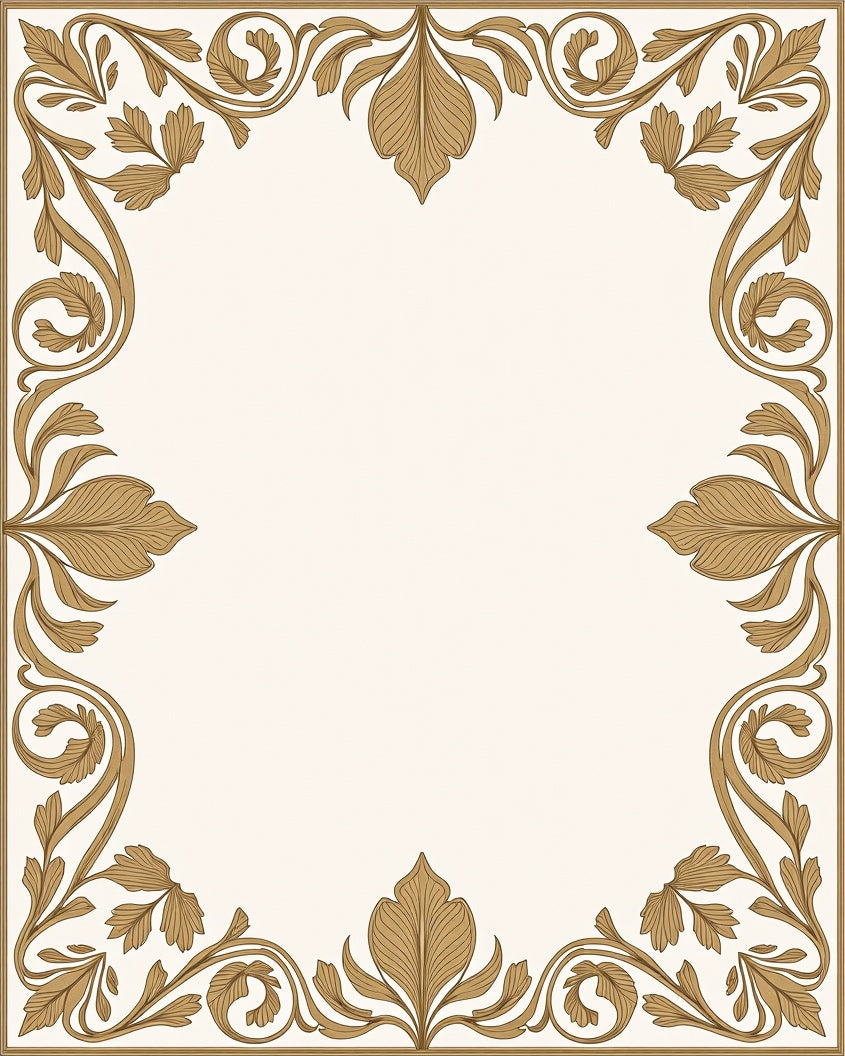 Ornate Gold Leaf Scroll Pattern Rug