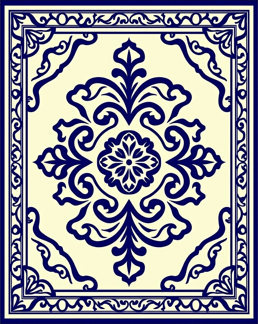 Classic Blue Floral Medallion Pattern Rug