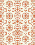 Orange White Ornate Scroll Pattern Rug