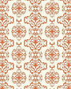 Orange White Ornate Scroll Pattern Rug