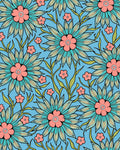 Vibrant Floral Pattern with Teal Coral Accents Rug