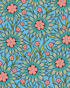 Vibrant Floral Pattern with Teal Coral Accents Rug