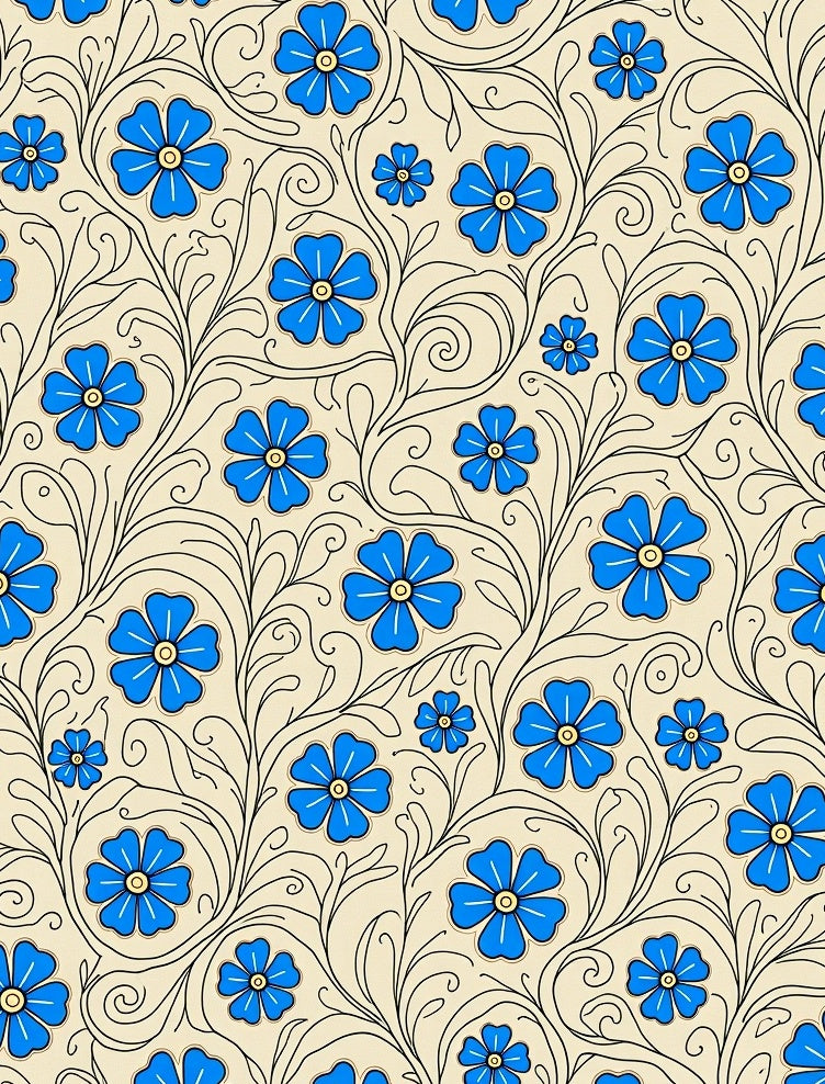 Blue Floral Swirls Patterned Rug