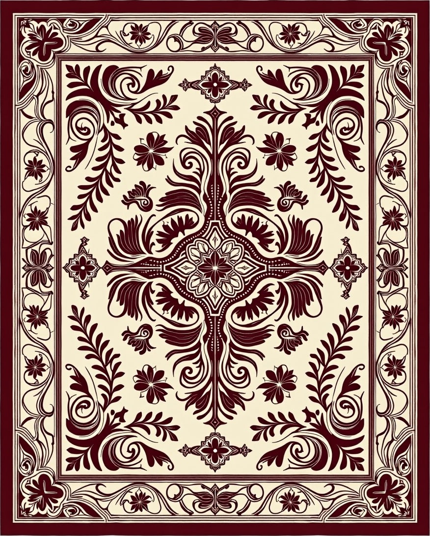 Vibrant Floral Vine Scroll Pattern Rug
