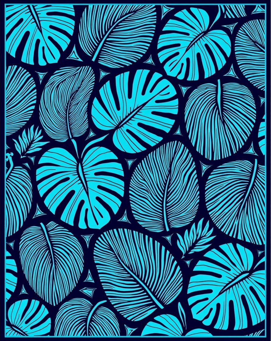 Textured Tropical Leaf Pattern Rug