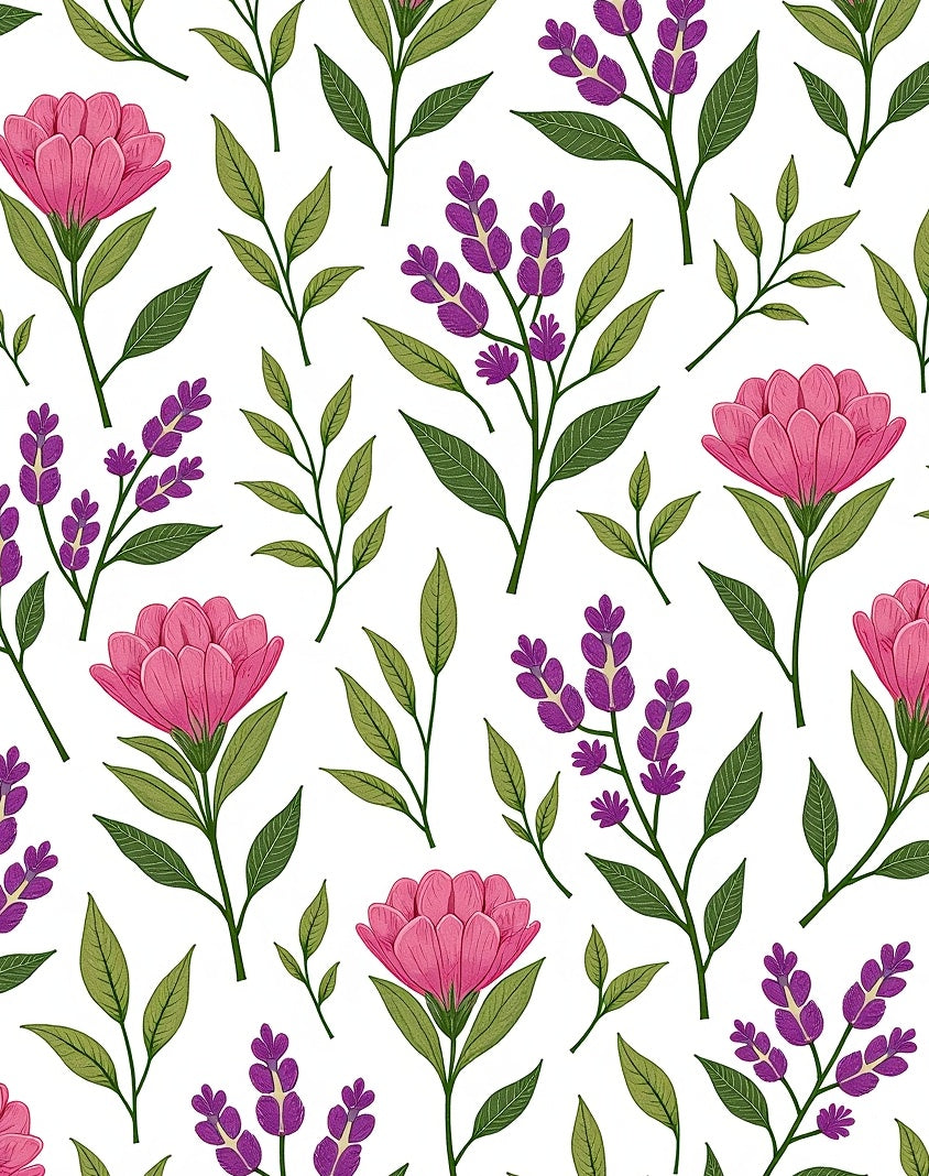 Pink Purple Floral Leaves Pattern Rug